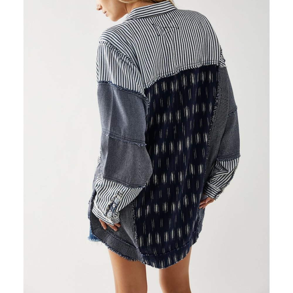 FREE PEOPLE We The Free Railroad Dreams Top / Indigo Combo - Picture 2 of 5